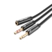 AUX perėjimo laidas, 3.5mm lizdas 4pin- 2 x 3.5mm kištukai 3pin 
